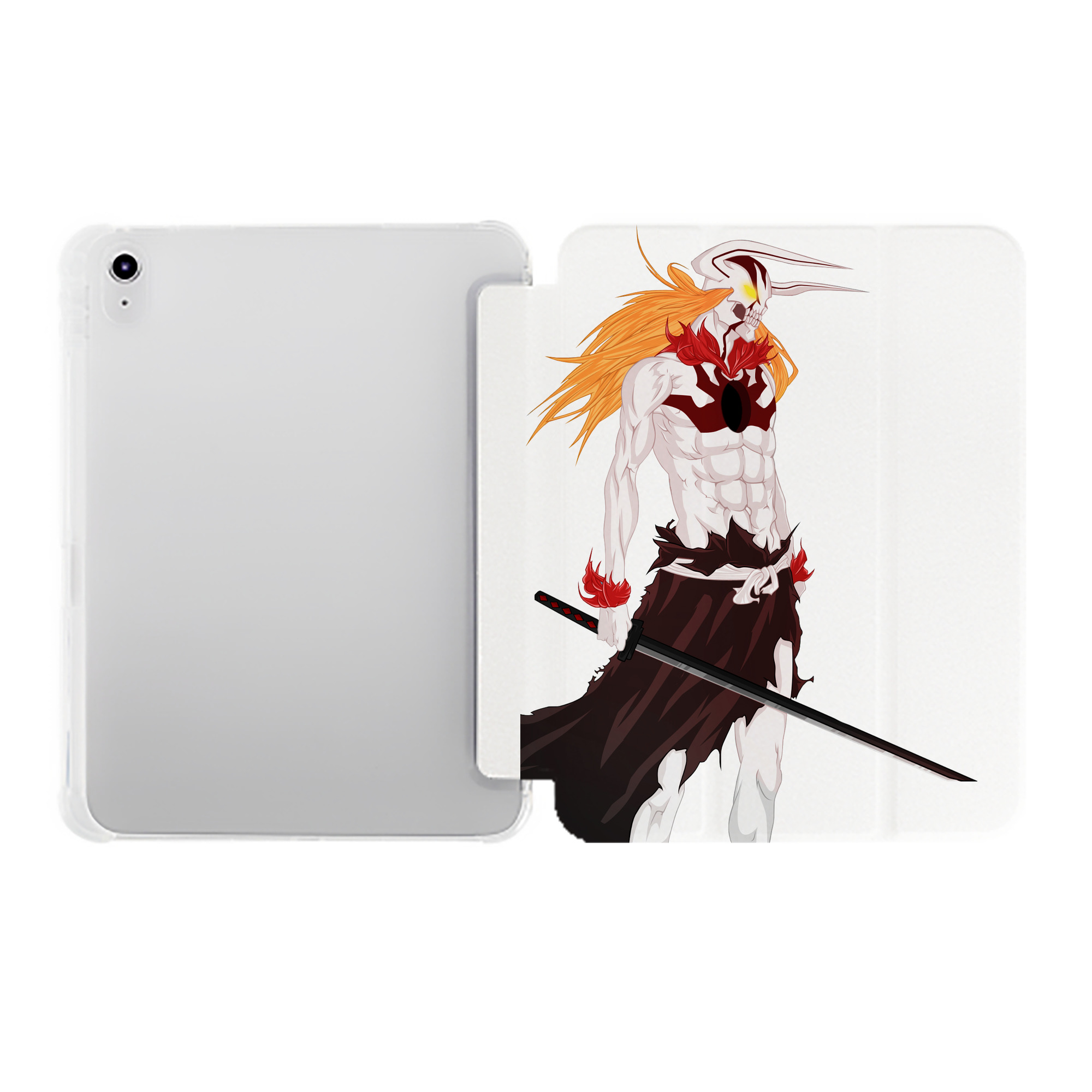 （画像用） ブリーチ 黒崎一護（くろさき いちご）BLEACH Kurosaki Ichigo IPad ケース ペン収納付き 三つ折りスタンド PUレザー×シリコン 対応機種9.5/10.5/10.9インチ